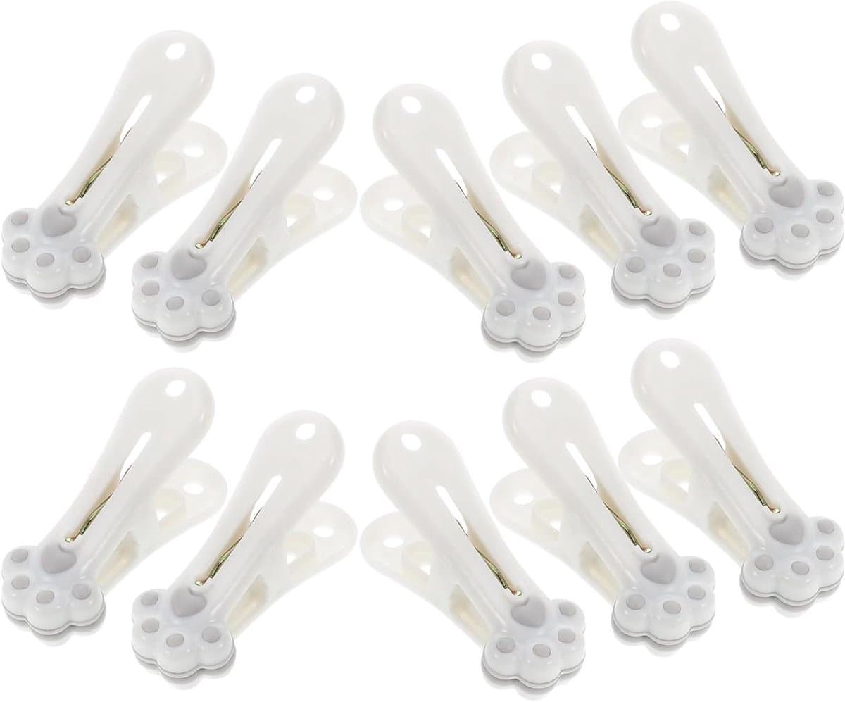 Plastic Wasknijpers - Stevige Clips - Kleding Drogen - Kattenpoot Ontwerp - 12 Stuks - Lichtgrijs — afbeelding 1