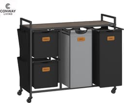 Conway Living - Wasmanden 3 vakken - 3x38 L - 92 x 33 x 72 cm - Wassorteerder - Wasmand Grijs — thumbnail 1