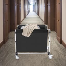 Wasmandkar – Voor hotels en woningen – opvouwbaar met zwenkwielen en metalen frame met binnenvoering, hoge draagkracht (200 kg) – metaal/kunststof – zwart — thumbnail 2