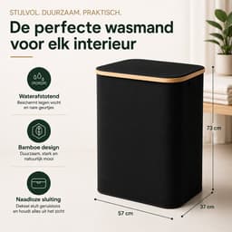 SOVARA - Wasmand 3 vakken - 160L - Zwart - Bamboe wassorteerder - 3 uitneembare waszakken — thumbnail 2