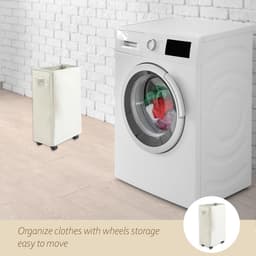 Dailygoods- Wasmand met Wieltjes - Opvouwbaar - 4 Vakken - Beige - Wasmand met Deksel - Geurpreventie - Eenvoudige Verplaatsing - Wascontainer — thumbnail 4