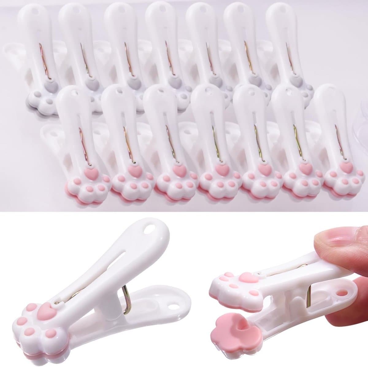 Wasknijpers Kattenpoot - Kledinghangers Haken - Huishouden Organiseren - Uniek Schattig Design - 24 Stuks - Roze Bruin — afbeelding 1