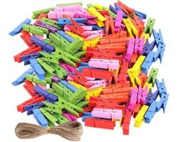 Houten Mini Knijpers - Kleine Clips - Foto's Ophangen - Natuurlijk Hout Materiaal - 100 Stuks - Gemengd