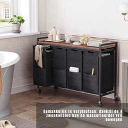 YOR® Wassorteerder 4 vakken - Wasmand 4 vakken 4x 39 Liter - Wasmand Met Opbergplank - Wassorteerder - Dubbele wasmand - Duo Wasmand – Wasmanden - Zwart - 111cm x 33cm x 75 cm — thumbnail 2
