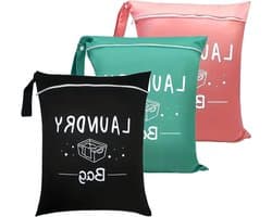 Set van 3 Reiswaszakken met Handvat, 38x48cm, Ideaal voor Vuil Wasgoed, Sport, Zwemmen en Yoga
