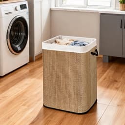 Wasmand - uJOY - Bamboe buitenkant - Ruime inhoud van 72 liter - Praktisch deksel - Multifunctioneel gebruik - Stabiele bodem — thumbnail 3