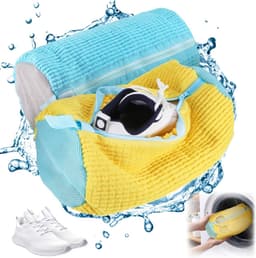 Schoenenwaszak voor de Wasmachine, Geschikt voor Sportschoenen en Tennisschoenen, Met Rits en Kleurcombinaties (Geel + Blauw) — thumbnail 1