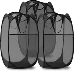 Wasmand - 3 stuks - Opvouwbare wasmand – Pop-up wasmand - Inklapbare pop-up wasmand van gaas - Voorzien van stevige handgrepen en zijvak - Draagbare, opvouwbare mand voor studentenkamers, badkamers en op reis - Zwart — thumbnail 1