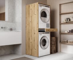 Wasmachinekast met Bord - Wastoren Opzetkast - Ruimte Optimaliseren - Uittrekbare Plank - 187x65x66 cm - Eiken Goud — thumbnail 4