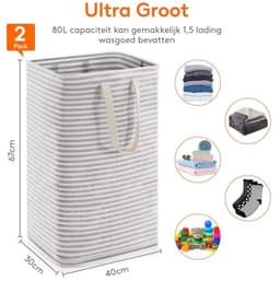 Opvouwbare wasmand 80 liter, set van 2, ruim en stevig met handige draaghandvatten — thumbnail 4