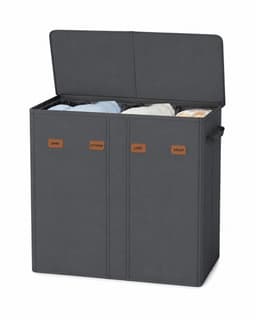 CYRO - Wasmand - Wasmand 4 Vakken - Wasmand met Deksel - Wasmanden - Wasbare Binnenzak - 210L inhoud - 84x33x75 cm - Donkergrijs — thumbnail 1