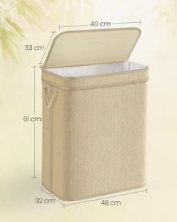SONGMICS Bamboe wasmand, 90 liter, afneembare en machinewasbare waszak, met deksel, handgrepen, voor wasruimte, slaapkamer, woonkamer, natuurlijk LCB067Y01 — thumbnail 2