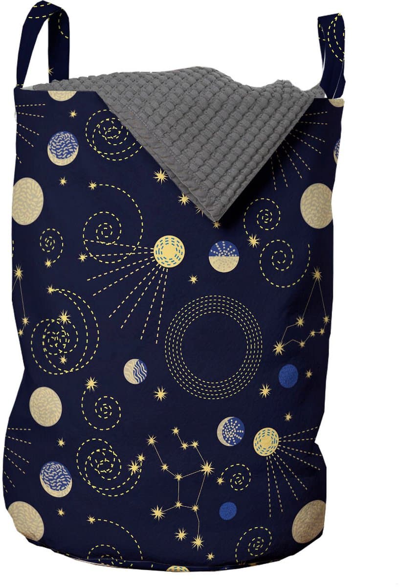 ABAKUHAUS Cosmos waszak, Space Planet-patroon, wasmand met handvaten, trekkoordsluiting voor wasserettes, indigo en lichtgeel — afbeelding 1
