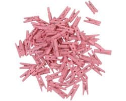 Mini Wasknijpers - Houten Knijpers - Knutselen Decoratie - Natuurlijk Hout Materiaal - 100 Stuks - Roze