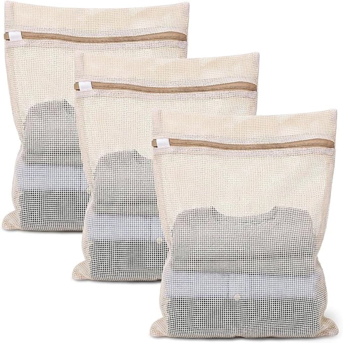 3 Stuks Katoenen Mesh Waszakken met Stevige Rits - 39x30 cm - Voor Delicaat Wasgoed — afbeelding 1