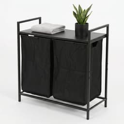 Lomera Wasmand met 2 Vakken - Wassorteerder - Dubbele Wasmand - Uitschuifbaar met Plank - Uitneembare Waszakken - Wasgoedsorteerder - Metalen Frame - Wasmand Kast - Laundry Basket - Wasmand Sorteerfunctie - Zwart — thumbnail 1