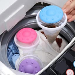Kegelvormige washaar vanger in mesh - 3 stuks in verschillende kleuren voor het verwijderen van katten- en hondenhaar, papierresten en pluizen in de wasmachine — thumbnail 2