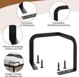 Matrasverbinder, zwarte matrasstabilisatoren, matrashouder, 4 stuks, tegen wegglijden, antislipmat, matrasverbinding voor verschillende bedframes — thumbnail 4
