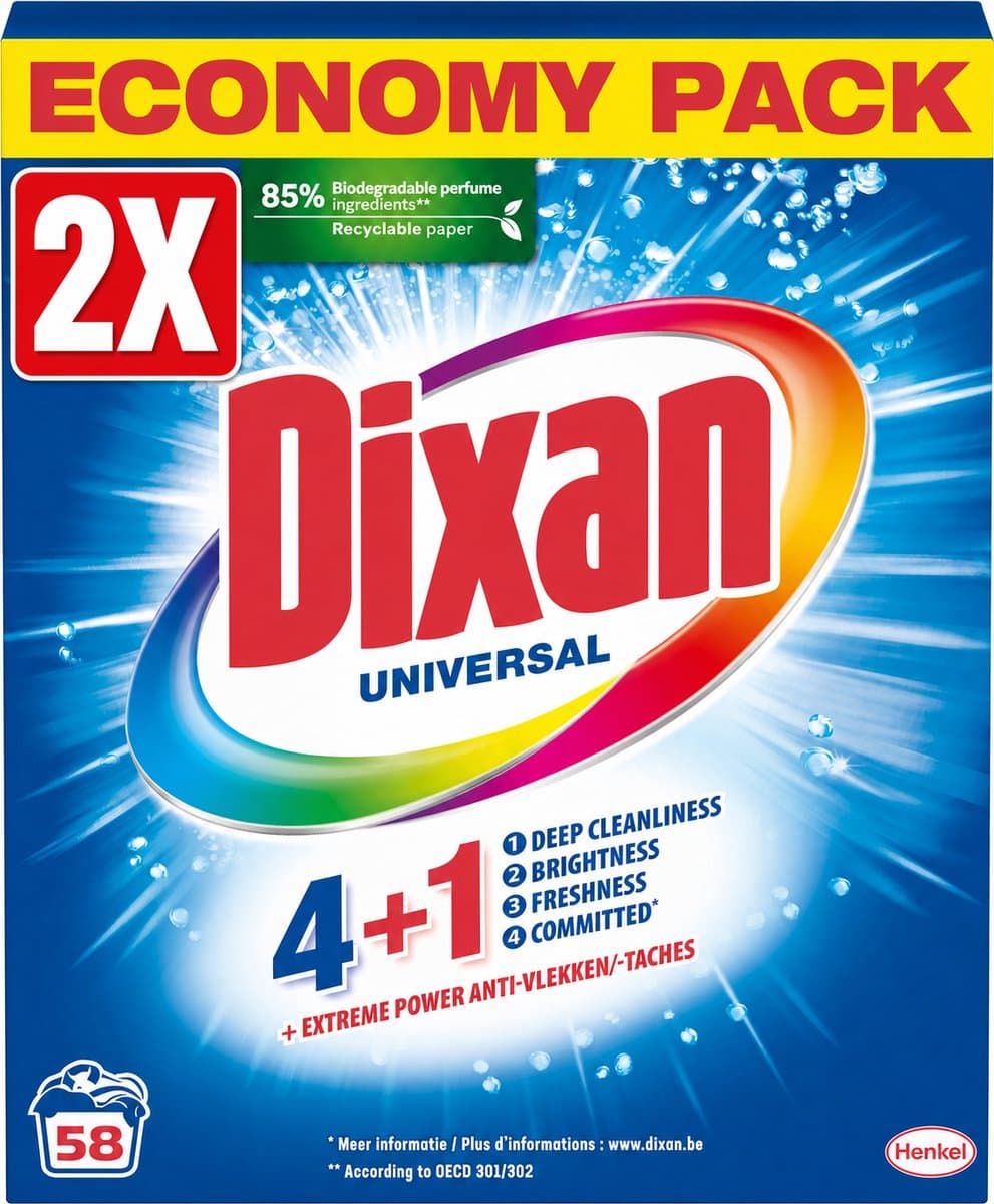 2 x Dixan - Waspoeder - Voor universele was - 58 wasbeurten — afbeelding 1