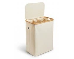 Alles & Co. XXL Wasmand met Deksel - 141 Liter Wassorteerder 3 Vakken - Uitneembare Waszakken - Opvouwbaar - Bamboe & Beige