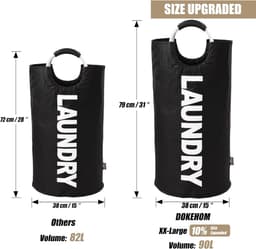 Wasmand - Opvouwbaar - Waszak - Zelfstandig staande hoge wasmand - Wasopbergmand - Wasemmer - Oxfordstof - 90 liter - Grote inhoud - Met opdruk - Zwart — thumbnail 5