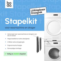Tussenstuk Wasmachine Droger – Stapelkit met Uitklapbaar Droogrek – Wit – Bodo® — thumbnail 3