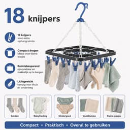 HEM Washanger Blauw met 18 Knijpers – Opvouwbaar Droogrek – Ondergoedhanger – Sokhanger – Camping Wasrek – 24x31 cm – Inclusief HEM Microvezeldoekje — thumbnail 3