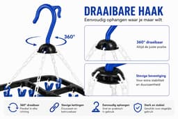 HEM Washanger Blauw met 18 Knijpers – Opvouwbaar Droogrek – Ondergoedhanger – Sokhanger – Camping Wasrek – 24x31 cm – Inclusief HEM Microvezeldoekje — thumbnail 4