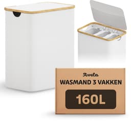 Avela Wasmand 3 vakken met deksel - 160L - Wit - Wassorteerder — thumbnail 1