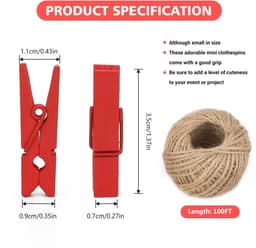 Dailygoody - Kleurrijke Wasknijpers - Fotoclips van Hout - Creatieve Vrije Tijd - 100 Stuks - Jute Koord - Perfect voor Kleding en Foto's — thumbnail 3