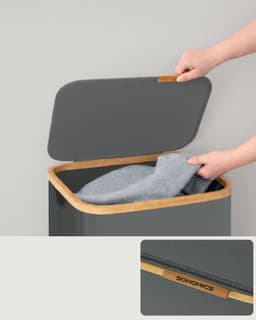 SONGMICS LCB518GN01 - Wasmand met Deksel - Opvouwbaar en bamboe Frame - Voor Wasruimte Slaapkamer Woonkamer — thumbnail 4