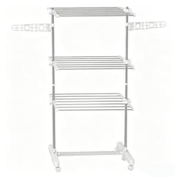 Droogrek met wielen 3-laags inklapbaar 80-142x55x152 cm verstelbare wasdroger met zijvleugels – verrijdbaar wasrek voor binnen en balkon ruimtebesparend — thumbnail 2