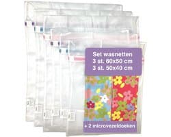 Wasnetten met rits 6 stuks - microvezeldoeken 2 stuks - Wit - Roze - Blauw - Paars - 50 x 40 cm - Inclusief verzenden - Ritssluiting - Wasnetjes - Washing Bag - Waszakken - Wasnetje bh lingerie - Wasnetten - Transparant - 100% polyester — afbeelding 1