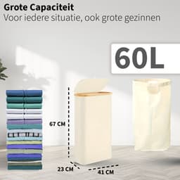 Wasmanden Set - 60L + 100L - 2 Stuks - Wasmand met Deksel - Wassorteerder - Opbergmand - Mand Vuile Was - Beige — thumbnail 3