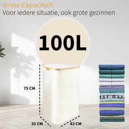 Wasmand met Deksel en Waszak - 100L - Groot Formaat - Wasmand - Opvouwbaar - Opbergmand - Linnen - Beige — thumbnail 2