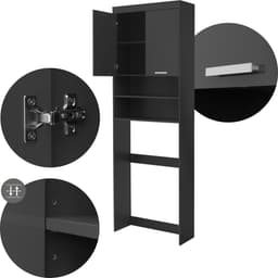 ECD Germany Wasmachinekast met 2 deuren en 2 open vakken, 187,5 x 63 cm, donkergrijs, badkamerkast voor wasmachine/droger, hoge kast badkamerplank wasmachine opbouw — thumbnail 4