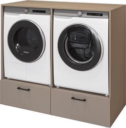 Trendmeubel - Wasmachine droger ombouw en kast met wasmand- 132 cm - Beige — thumbnail 5