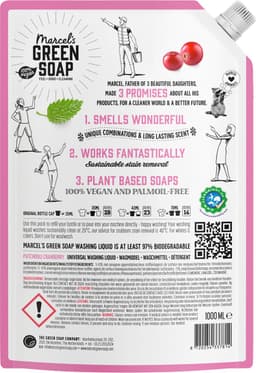 Marcel's Green Soap Universeel Wasmiddel Navulling - Patchouli & Cranberry - 4 x 1L - 92 wasbeurten — thumbnail 2
