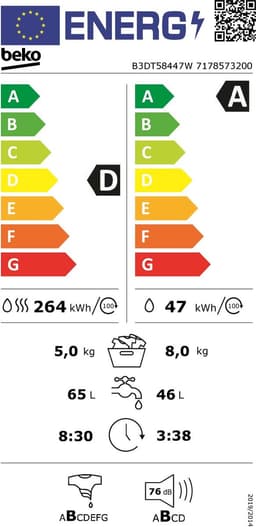 Beko B3DT58447W - Was-droogcombinatie - 5/8 kg — thumbnail 2