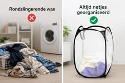 Wasmand Opvouwbaar 36x36x59 cm – Waszak met Stalen Frame & Gaas – Lichtgewicht Wasbox met Handvatten – Zwart/Wit — thumbnail 4