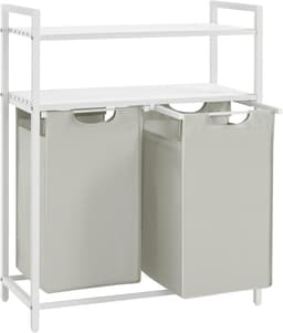 Vasagle Wasmand, wassorteerder met 2 uittrekbare en verwijderbare zakken, 2 planken, 46 l inhoud per zak, voor de wasruimte, wit — thumbnail 1