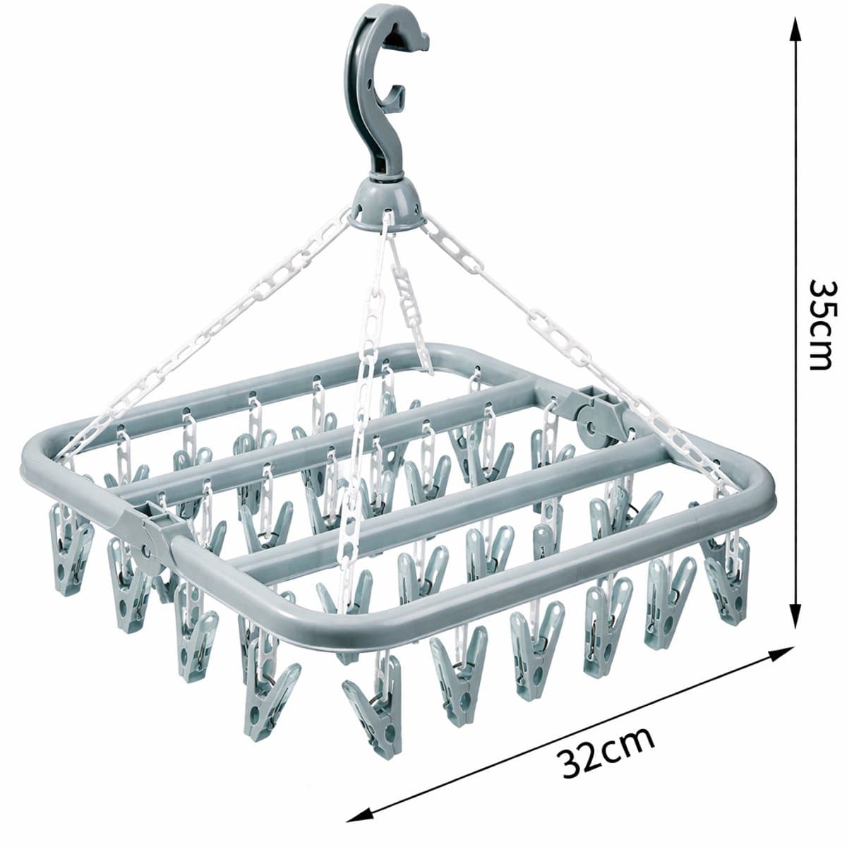 Sokkendroger - 32 Knijpers - Sokken Hanger - Sokken Droger - Beha's - bh's - Ondergoed - Wasrek Sokken - Wasrek - Droogrek - Klein Wasrekje - Carrousel - Droogcarrousel - Washanger - Sokkendroogrek - Kleerhanger voor Sokken - Windbestendig — afbeelding 1