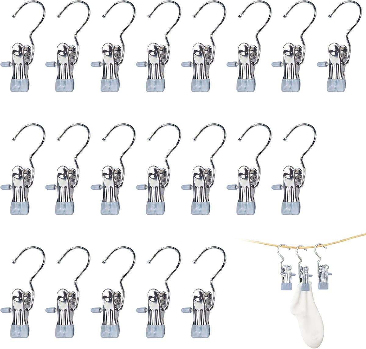 Clips - 20 stuks - 10,5x4 cm - Metalen clips - Wasknijpers - Clips die geen sporen achterlaten - Hoedenclips - Sokkenclips - Elastische clips - Opbergrek - Opbergclips - Haken - Huishoudelijke clips - Geschikt voor kledinghaken, kledingclips, hoeden — afbeelding 1