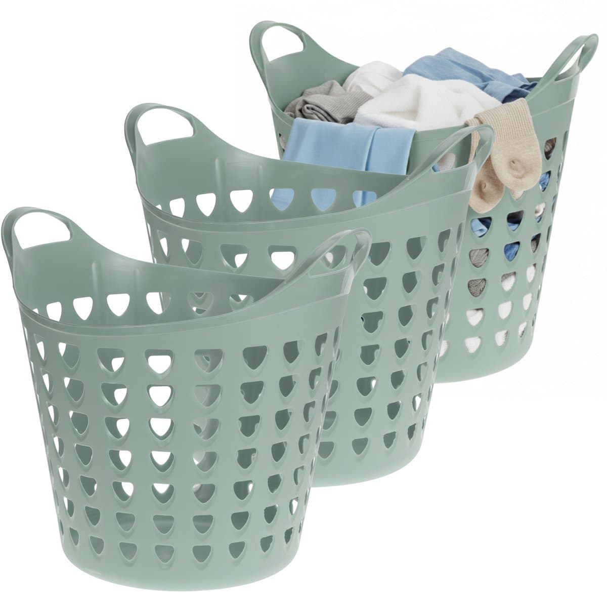 Excellent Houseware Flexibele wasmand - 3x - groen - 26 liter - kunststof - 40 x 41 cm — afbeelding 1
