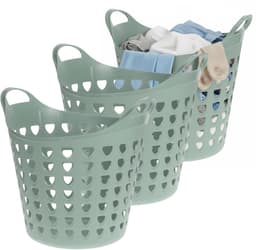 Excellent Houseware Flexibele wasmand - 3x - groen - 26 liter - kunststof - 40 x 41 cm — thumbnail 1
