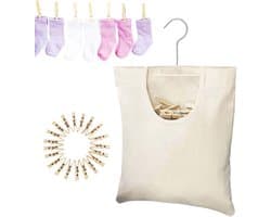 Wasknijper Tas - Kleding Organizer - Wassen Ophangen - 360 Graden Draaibaar - 32 x 27 cm - Beige