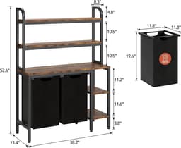 Industrieel Wasmeubel met 2 Uitschuifbare Wasmanden en 5 Legplanken - Was Sorteerder (2x 49L) met Uitneembare Zakken - Zwart / Rustiek Bruin — thumbnail 2