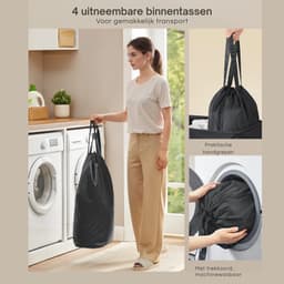 Damenzo - Wasmand - Wasmanden - Wasmand met deksel - Was sorteerder - 210L - Wasmand 4 vakken - Wasmand XXL - Wasmand zwart — thumbnail 3