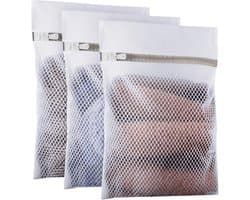 Waszakken 3 stuks - duurzame gewassen waszakken met ritssluiting voor blouses, kousen en broeken (30 x 40 cm)