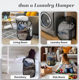 Wasmand - Opbergmand 75 liter - Wassorteerder - Mand Rond met handvaten - Wasbox Opvouwbaar Ademend - Speelgoedmand - voor kleding en opbergruimte - Zwart — thumbnail 5